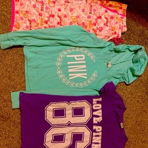 Victoria secret pink lot. Pj capris, hoody and v neck tee.